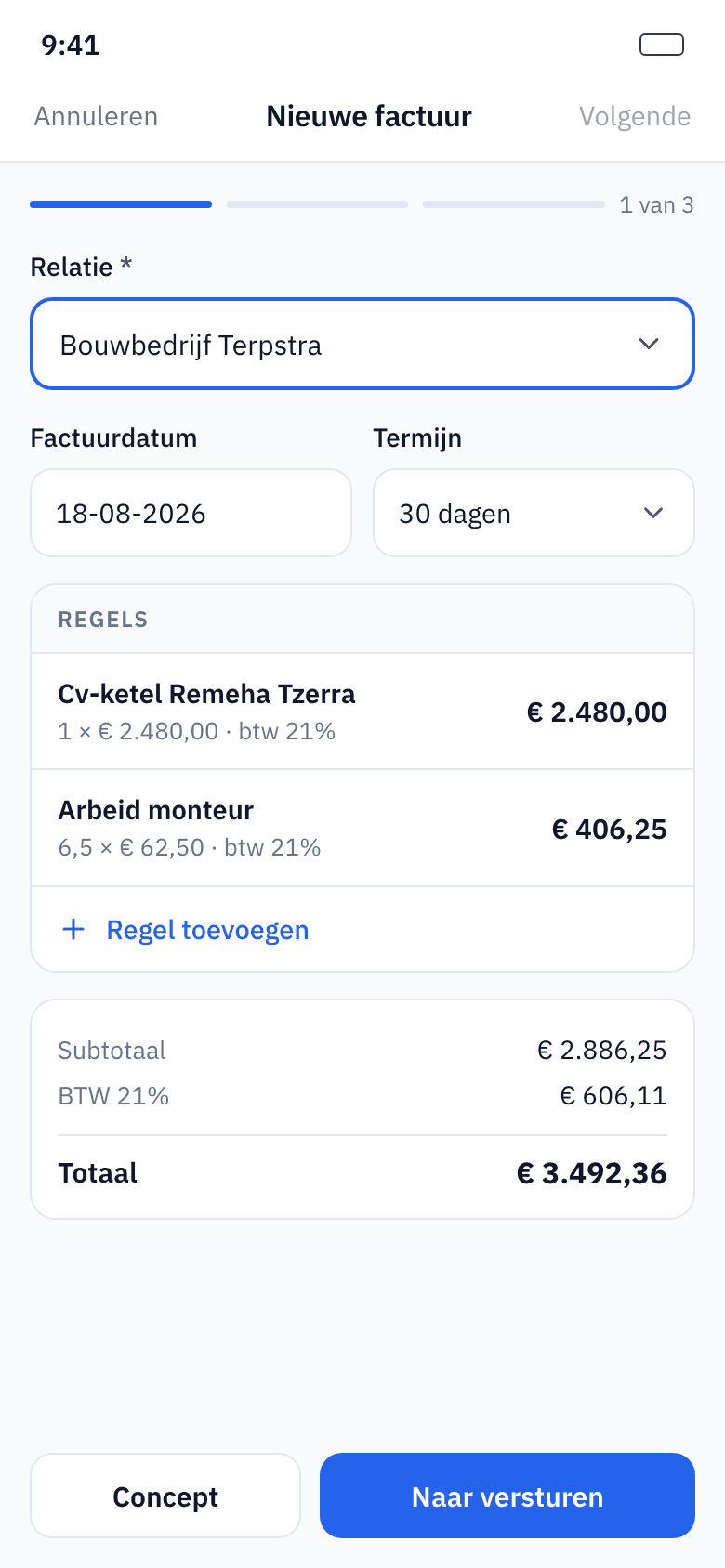 Dezelfde dag gefactureerd