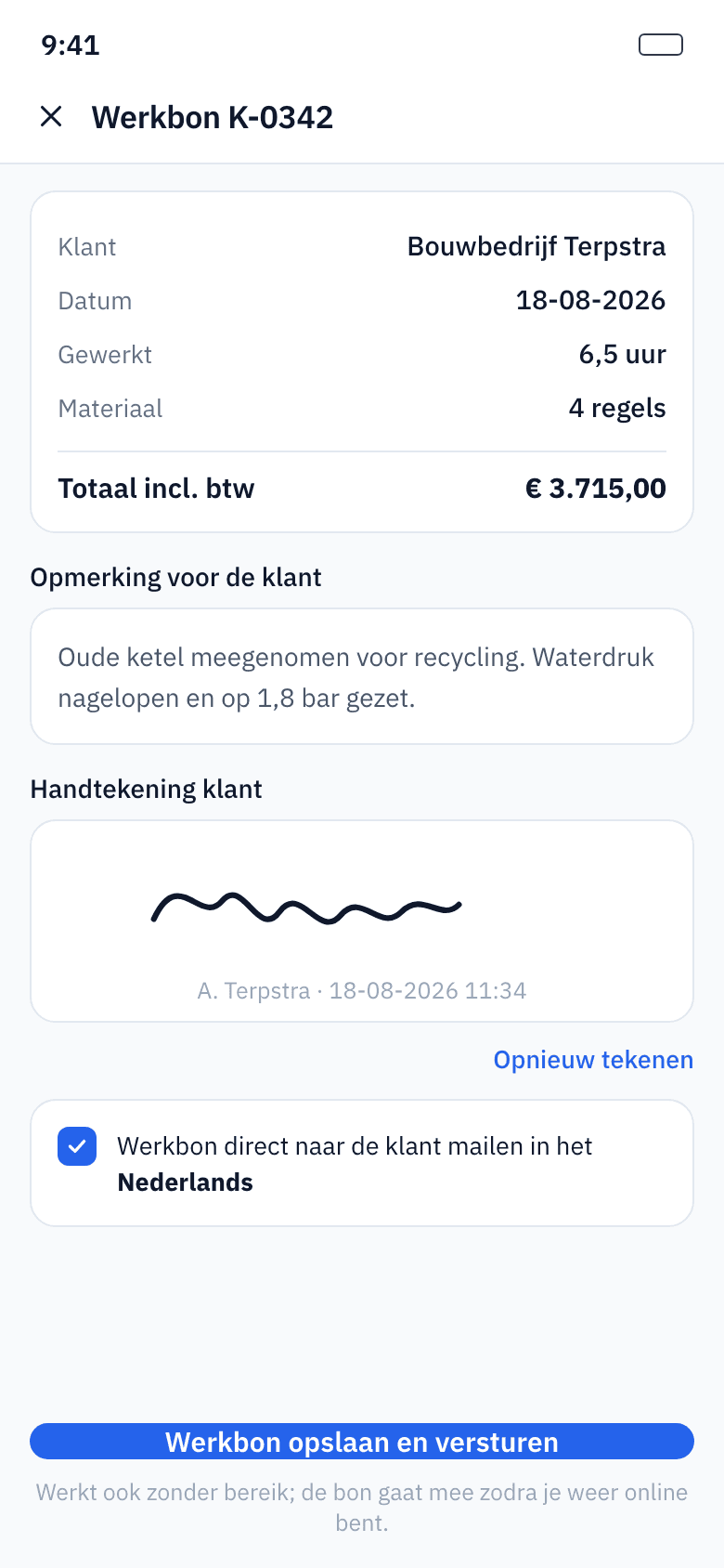 De klant tekent op je scherm